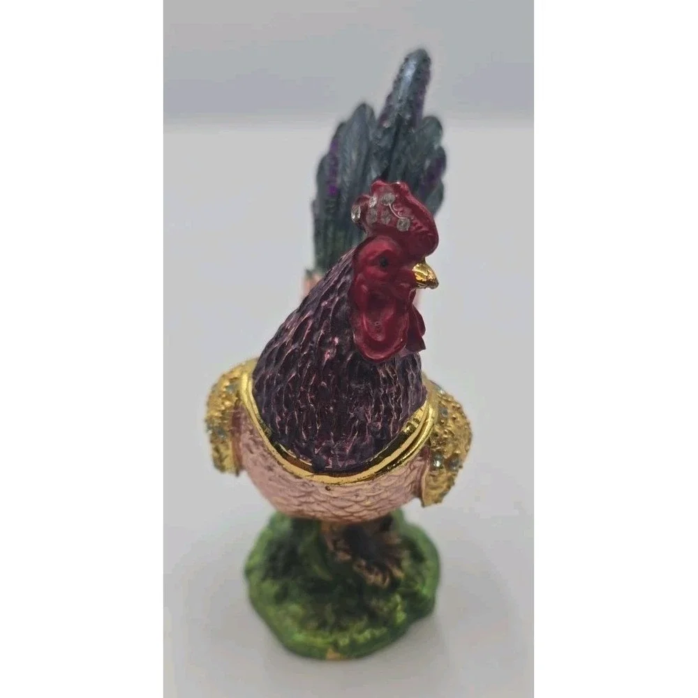 Leonardo Collection Hand Painted Enamel Rooster Trinket Box, Hinged Jewelry